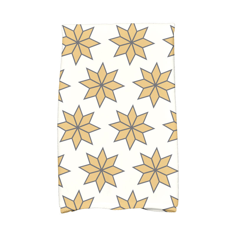 Serviette de noël vedette à main, Blanc / Doré / Noir