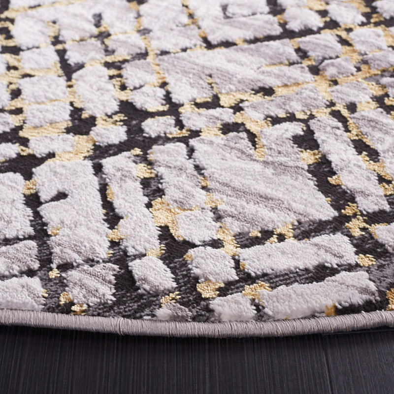 Tapis gris / doré Minyard 275, Rond 6 pi 7 po