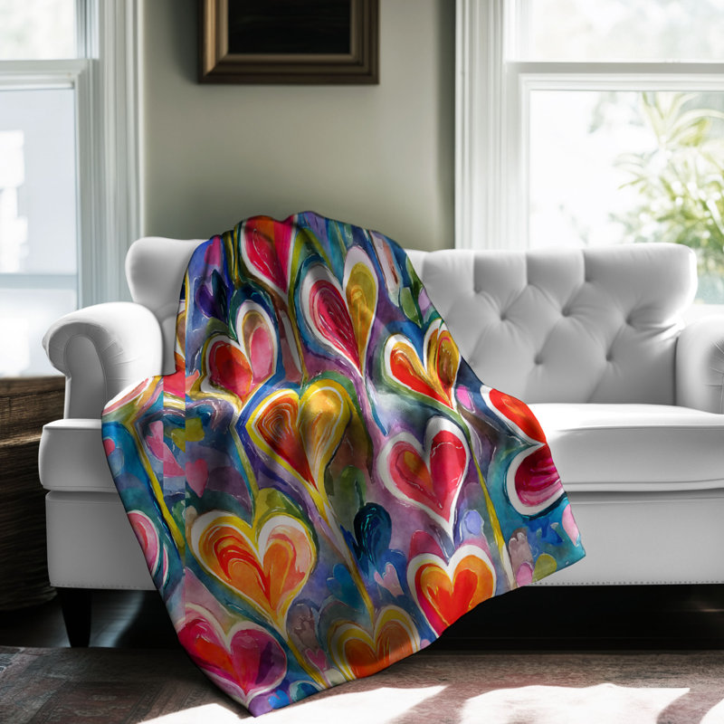 Cheerful Heartburst Throw Blanket, 50" W x 60" L