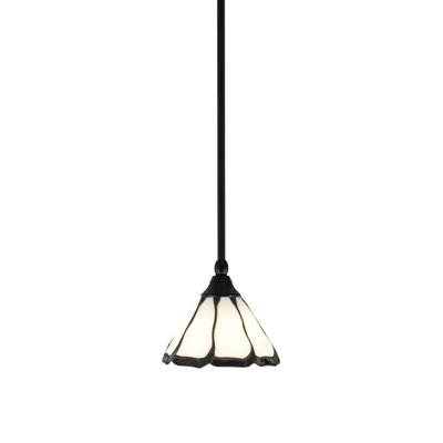 Mini-luminaire suspendu suspendu au fini noir mat avec verre d'art perle de 7 po et flair noir