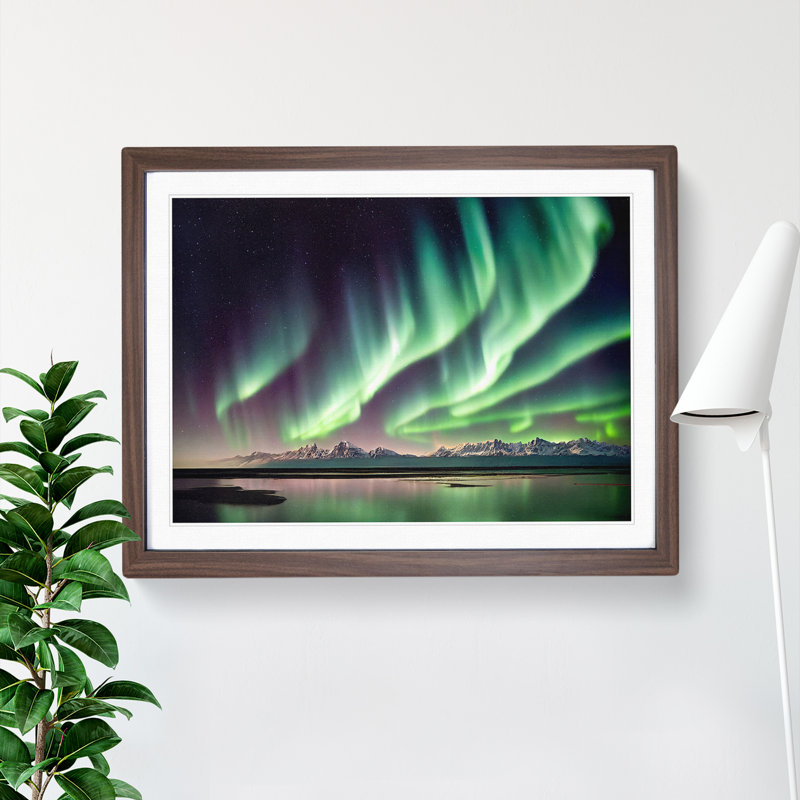 Magnetic Northern Lights - Framed Print, 25cm H x 34cm W x 2cm D, Walnut