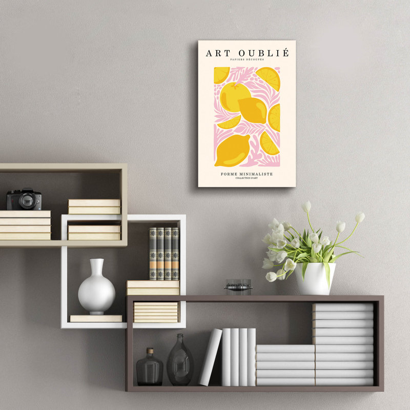 Art mural en verre Winston Porter «Pink Leaves and Lemons» par Design Fabrikken, H 16 po x l 12 po x P 0,13 po