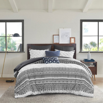 Ensemble d'édredon en coton 3 pièces avec grand capitonnage en chenille gris