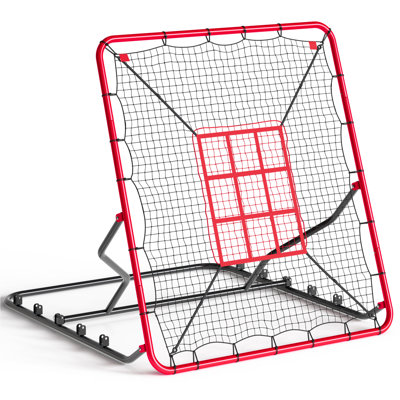 Baseball Bounceer Net – 4x4.5 ft Heavy Duty Weatherproof Solo Trainer – 5-Angle Adjustable for Pitching, Batting, Fielding – For Baseball, Softball, Volleyball Practice – 4x4.5 Feet Red