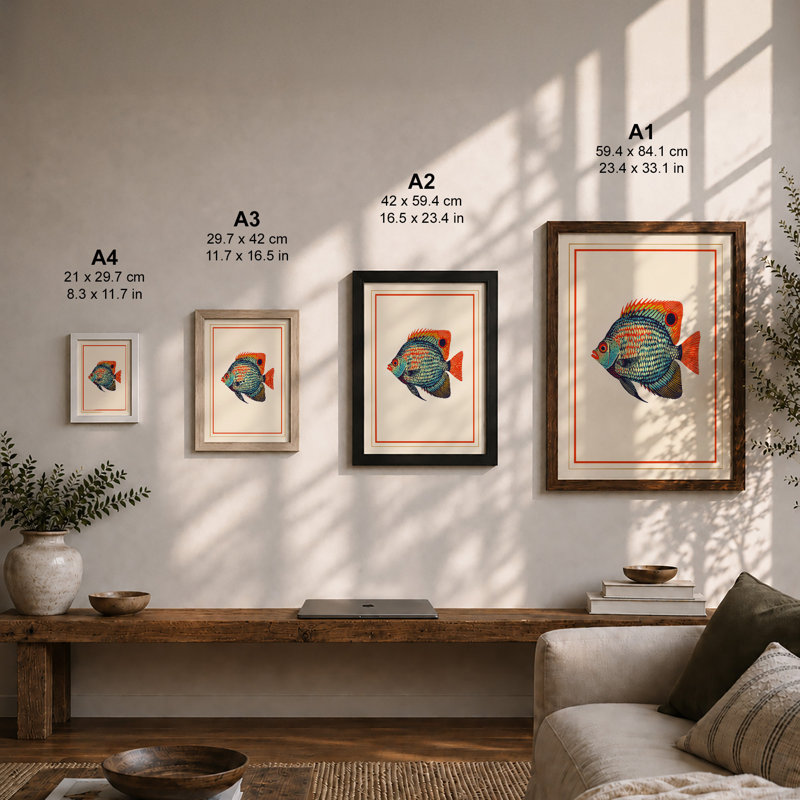 Tropical Fish Study Botanical - Framed Print, A3 - 42.0 x 29.7 cm, Walnut