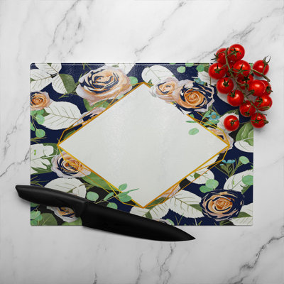 Decorative Flowers On Glass Chopping Board