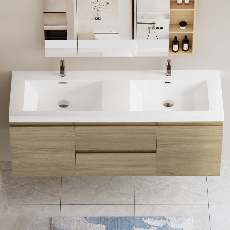 Meuble-lavabo flottant 60 po avec lavabo, Chêne