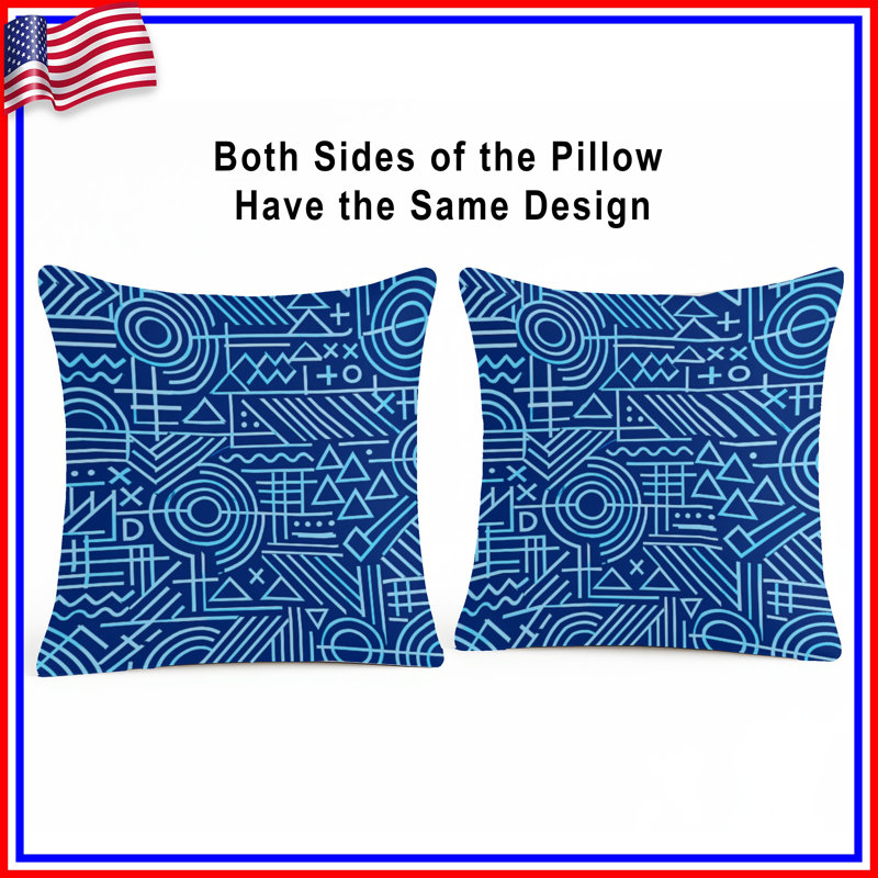 Coussins bleus à motif géométrique, 16 x 16 pouces
