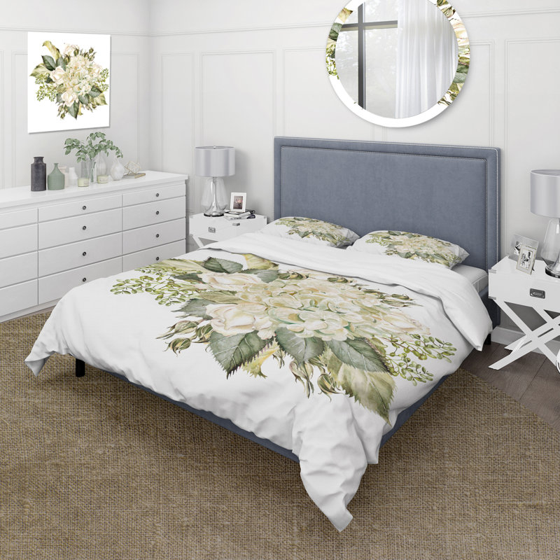 Magnifique bouquet d'hortensias et de roses - Ensemble de housse de couette style campagne - Microfibre de polyester