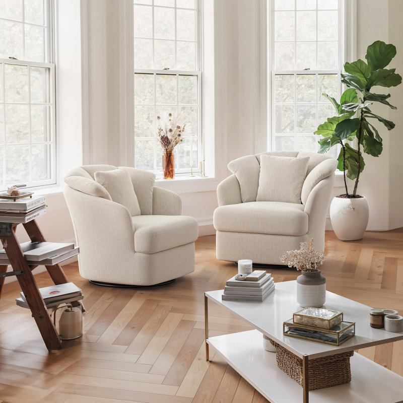 Lillyona Chenille Swivel Barrel Chairs, Oat Chenille