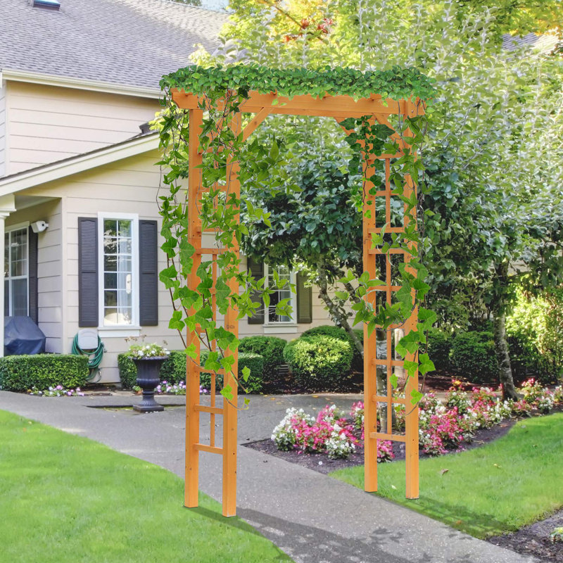 Natural Wood and Steel Garden Arbor Arch Trellis