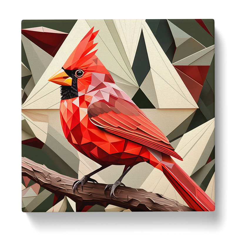 Cardinal Bird Geometric - Wrapped Canvas - Framed Print, 35cm H x 35cm W x 3cm D