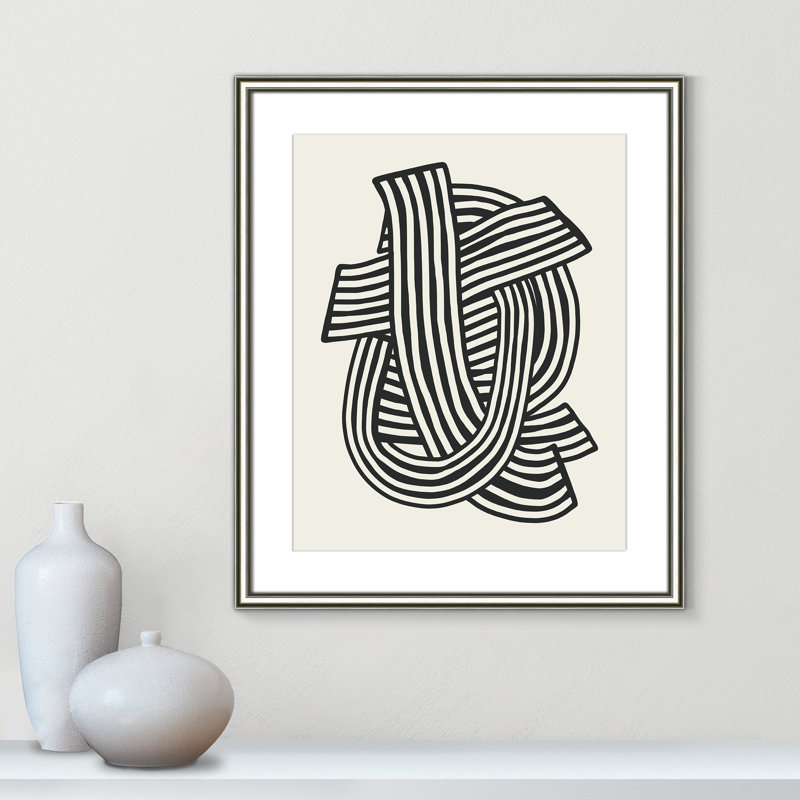 Rayures abstraites à imprimé noir par Dean, L 22,75 po x H 26,75 po, Matted Print, Argent classique