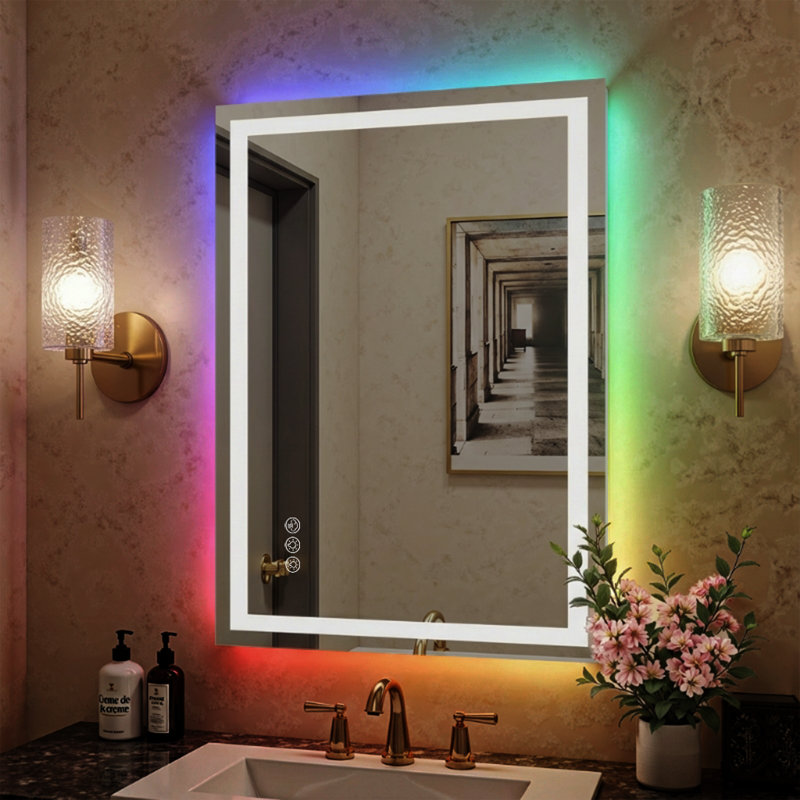 Lunara UL Certified Frameless Dual Lighting RGB Backlit & LED Frontlit Bathroom Vanity Mirror, Temper Glass, Smart Anti-fog