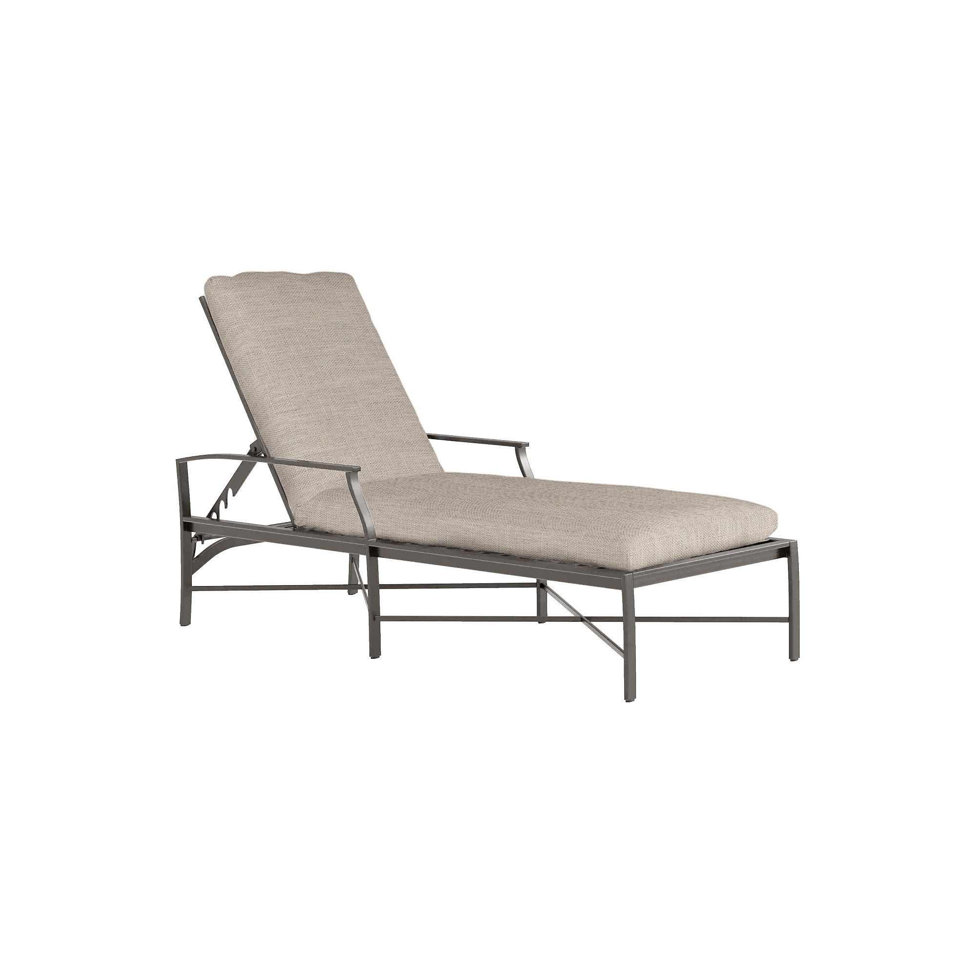 Monaco Wrought Aluminum Outdoor Chaise Lounge, Slate Gray, Dove Sunbrella® Linen, Welt
