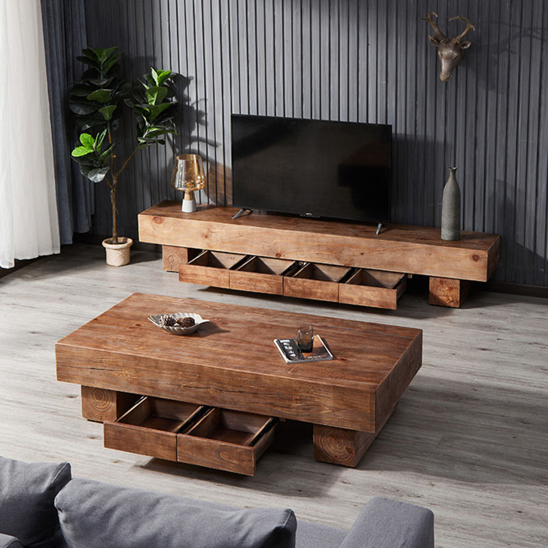 Log style simple coffee table, 15.74" H x 55.11" L x 29.52" W