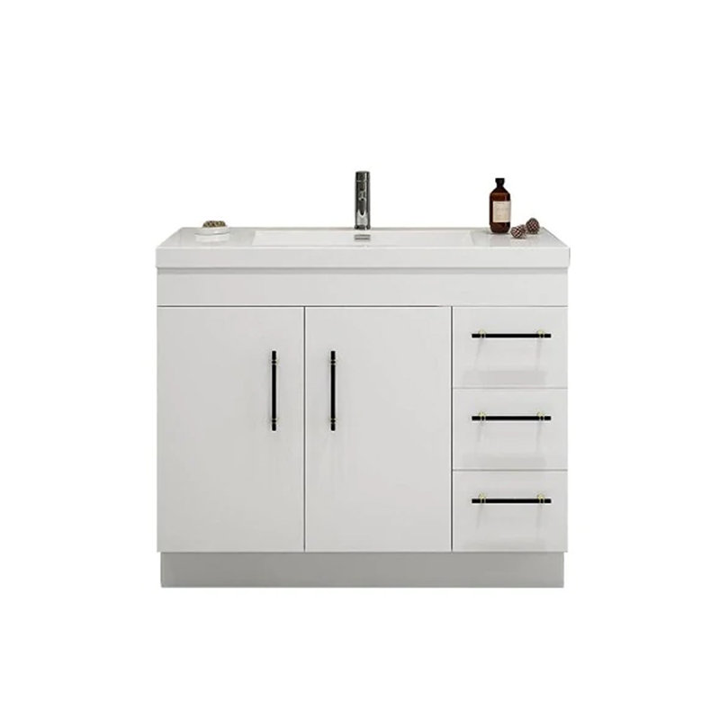 42'' Single Bathroom Vanity with Acrylic Top, Glossy White