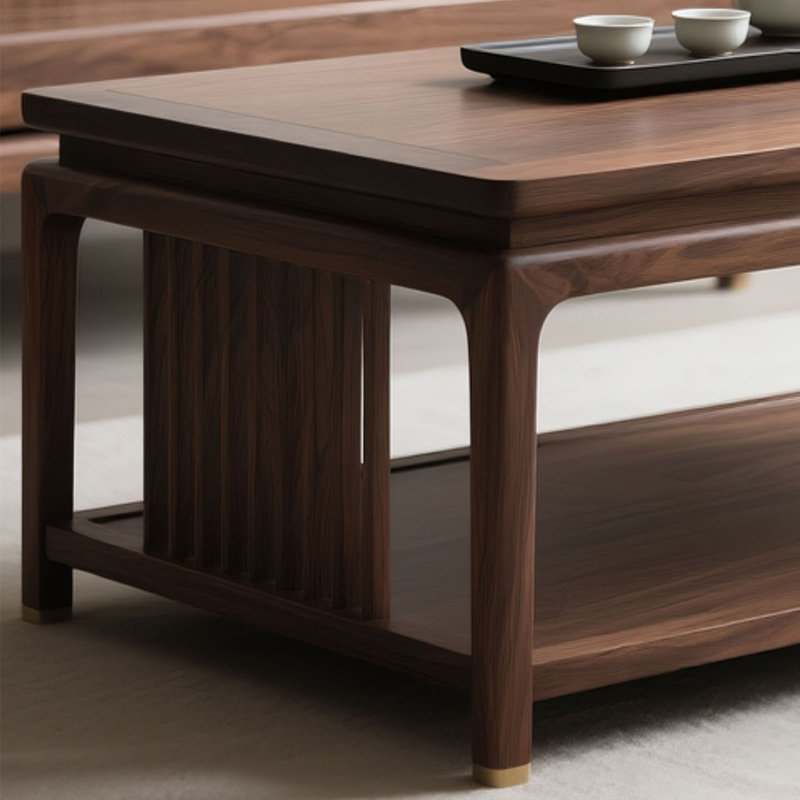 Walnut Solid Wood Coffee Table, 17.7" H x 51.2" W x 27.6" D