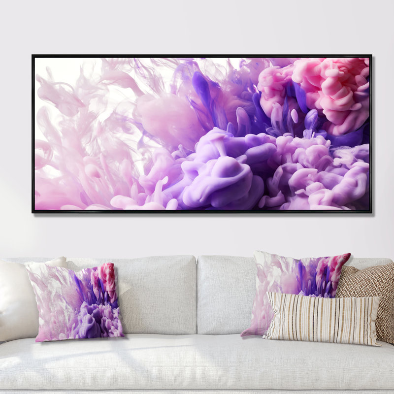 Encre mauve et rose liquide, impression sur toile, Cadre noir, H 8 po x l 12 po x P 1 po