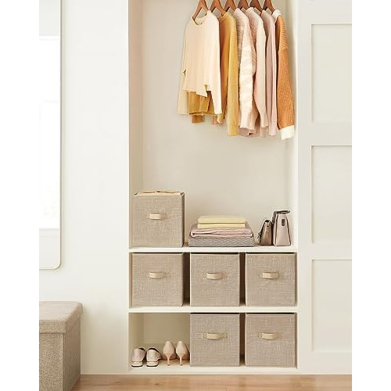 Storage Cubes, 11-Inch Non-Woven Fabric Bins With Double Handles, Set Of 6, Closet Organizers For Shelves, Foldable, For Clothes, Sand Beige