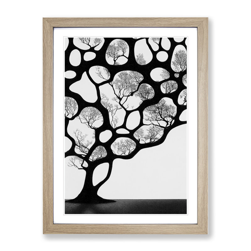 A Monochrome Tree No.5 - Framed Print, 64cm H x 46cm W x 2cm D, Oak Framed