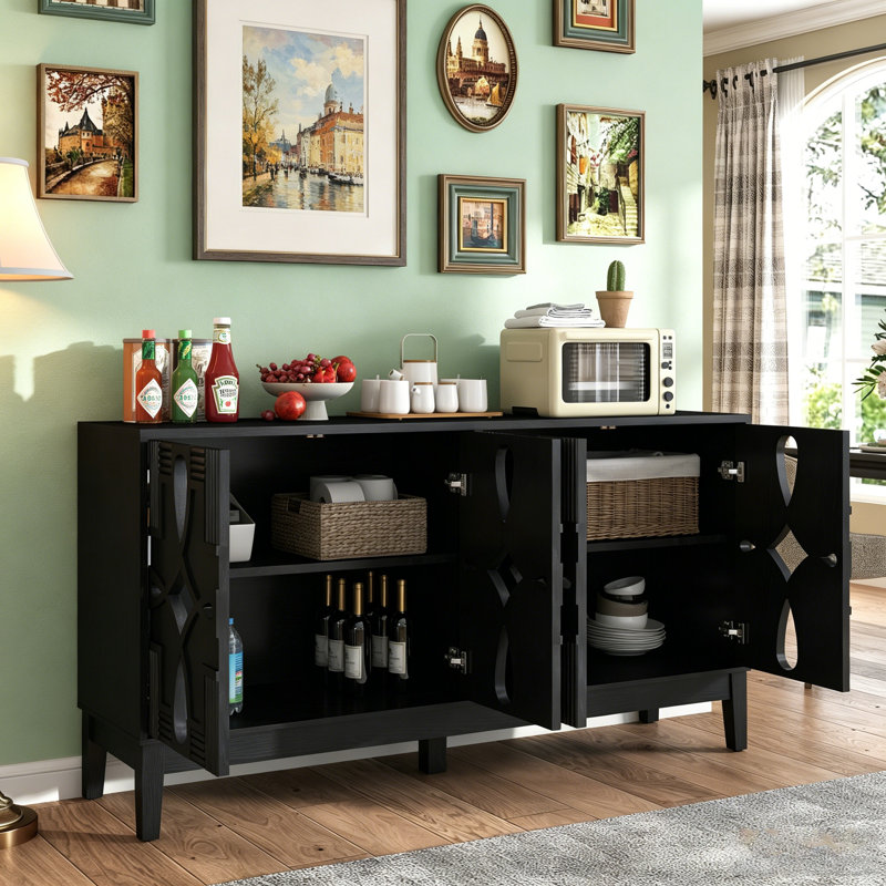 Mid Century Modern Sideboard Buffet Cabinet with Storage, TV Media Console Table, Black