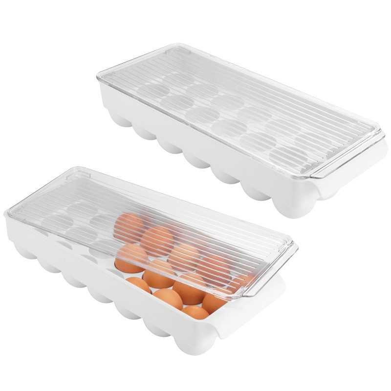 iDesign Fridge Binz BPA-Free Plastic Stackable Egg Holder - 14.5" x 6.25" x 3", Clear/White