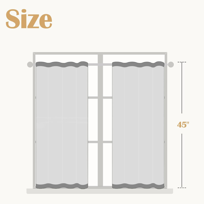 Kitchen Curtains Striped Tier Cafe Curtains Farmhouse Small Curtains, 26" W x 45" L, Green on Beige