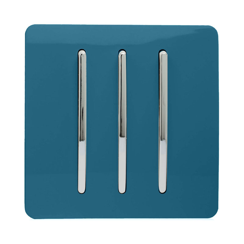Trendi Switch 3 Gang 1 or 2 way Rocker Light Switch, Ocean Blue