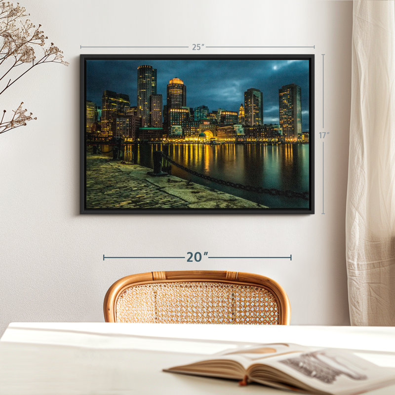 «Boston Skyline At Night Wall Art», H 17 po x l 25 po