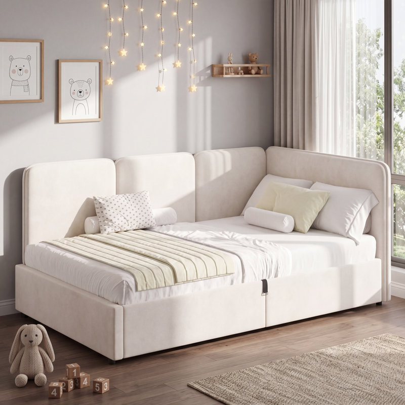 Upholstered Daybed, Beige Velvet