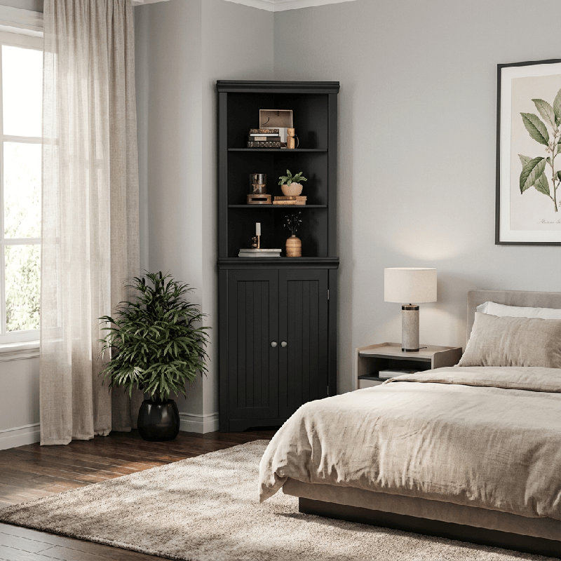 Anest  Corner Storage Bookcase, Black