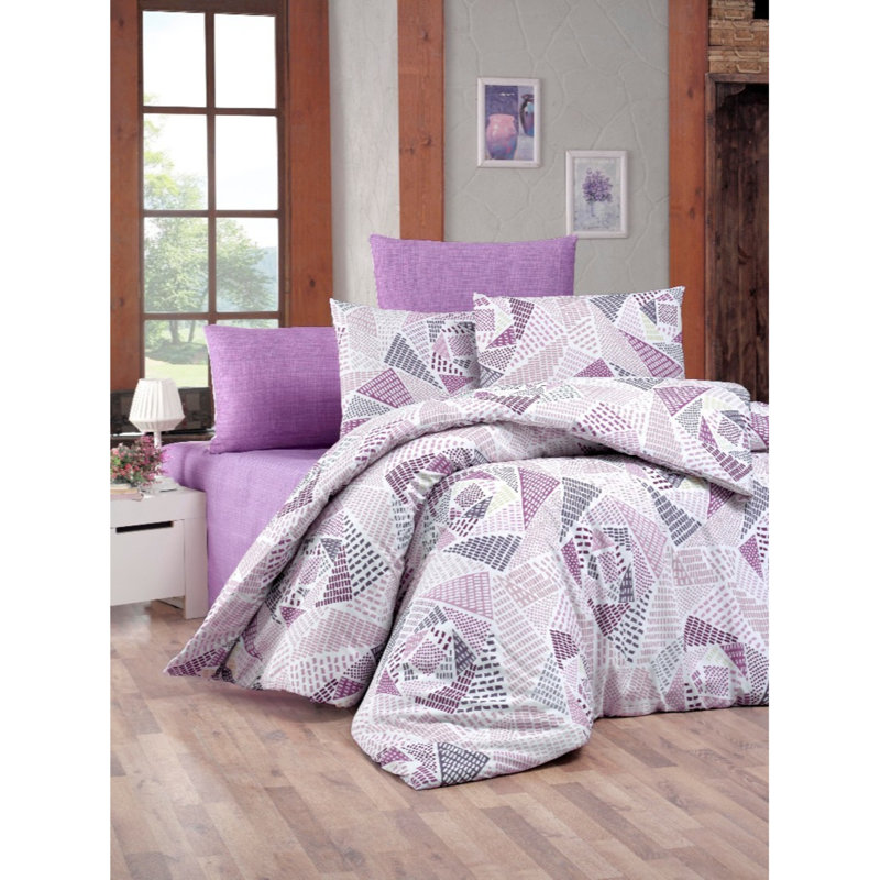 Ensemble de housse de couette en mélange de coton Taylah, Bleu / blanc, Housse de couette très grand + 2 taies d'oreiller