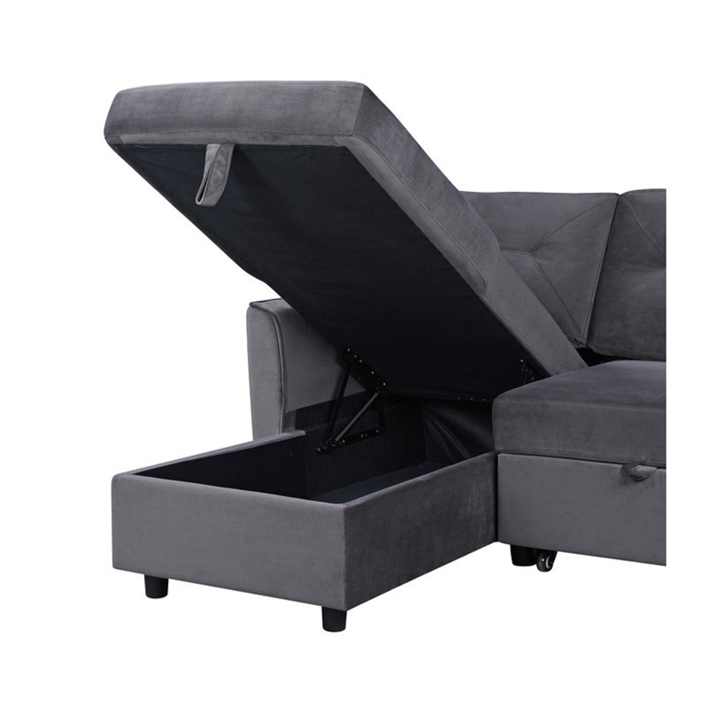 Canapé-lit modulaire réversible en velours gris foncé de 83 po avec rangement
