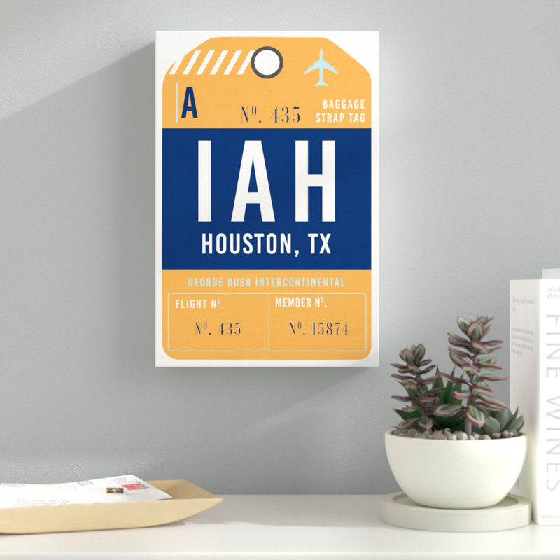 Étiquette à bagage houston-impression d’art textuel, H 15 po x l 10 po x P 1,5 po, Toile tendue