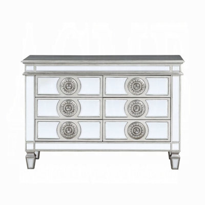 Montana 49"L Rectangular 6-Drawer Server in Mirrored and Antique Platinum