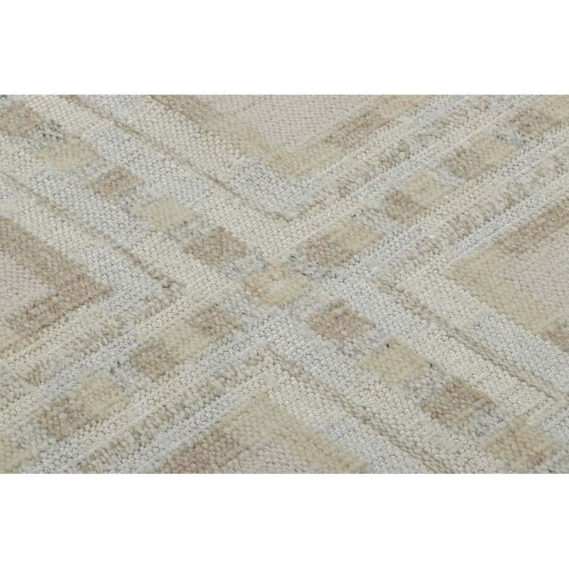 Rug & Kilim’S Scandinavian Rug In Beige, Ivory And Ice Blue Geometric Patterns, Rectangle 10' x 14'