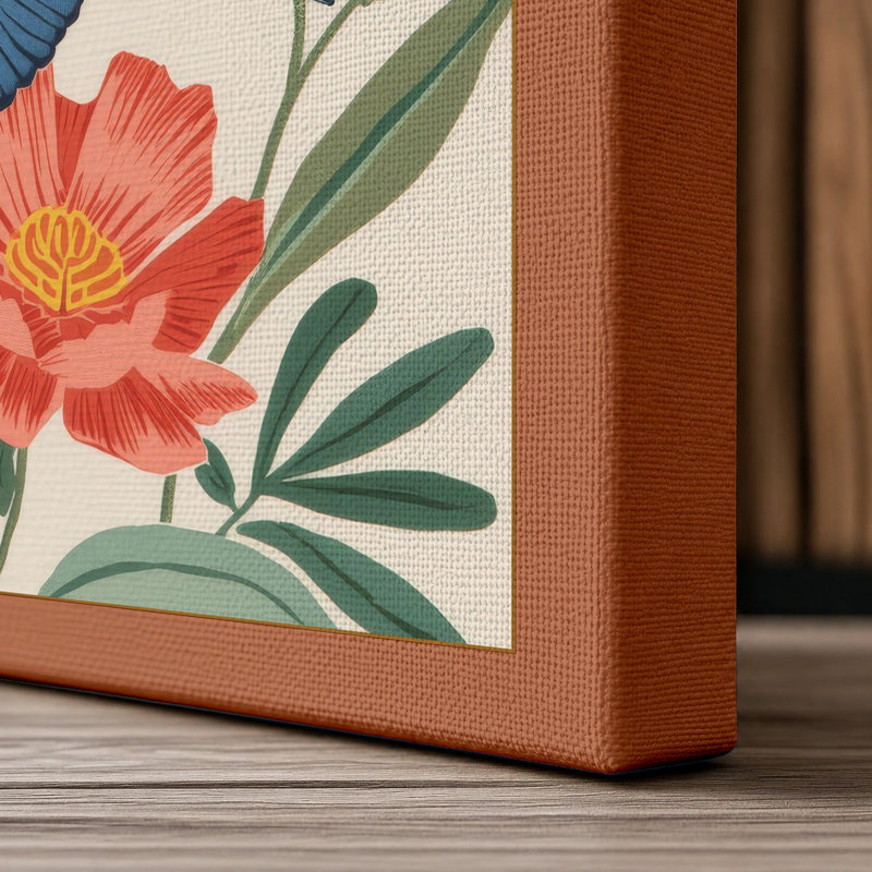 Kingfishers in Bloom Botanical - Wrapped Canvas, 24x16 - 61.0 x 40.6 cm, Terracotta Border