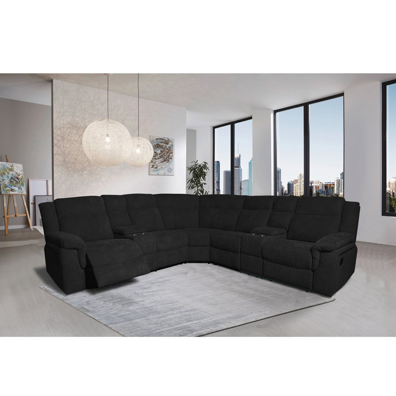 Canapé modulaire inclinable cylindrique de 95 po Cylena, Mélange de polyester noir