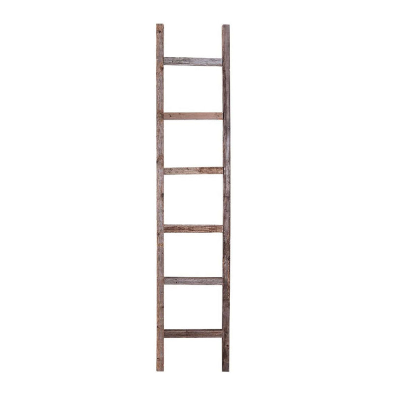 Orla Rustic Step Wood Ladder Shelf, Gray, (4 Shelves) 72" H x 12" W x 2" D