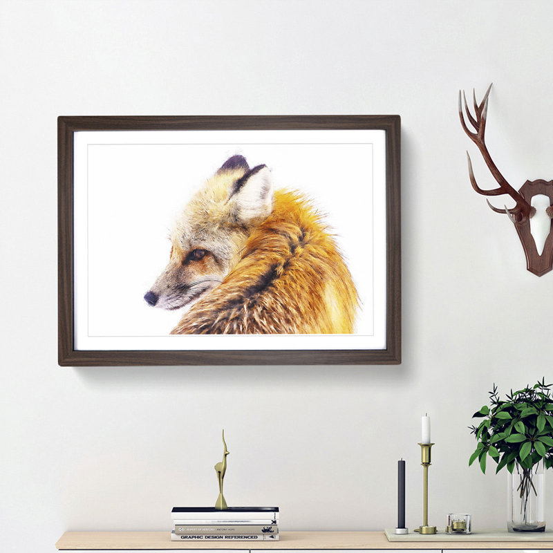 Red Fox in Winter - Framed Print, 24cm H x 33cm W x 2cm D, Walnut Framed