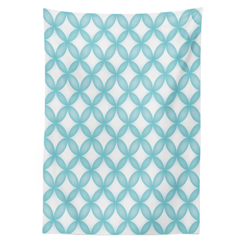 Ambesonne Turquoise Tablecloth, Geometric Circle Round Oriental Traditional Moroccan Style Simple Pattern Print, Rectangular Table Cover For Dining Room Kitchen Decor, 52" X 70", White Blue