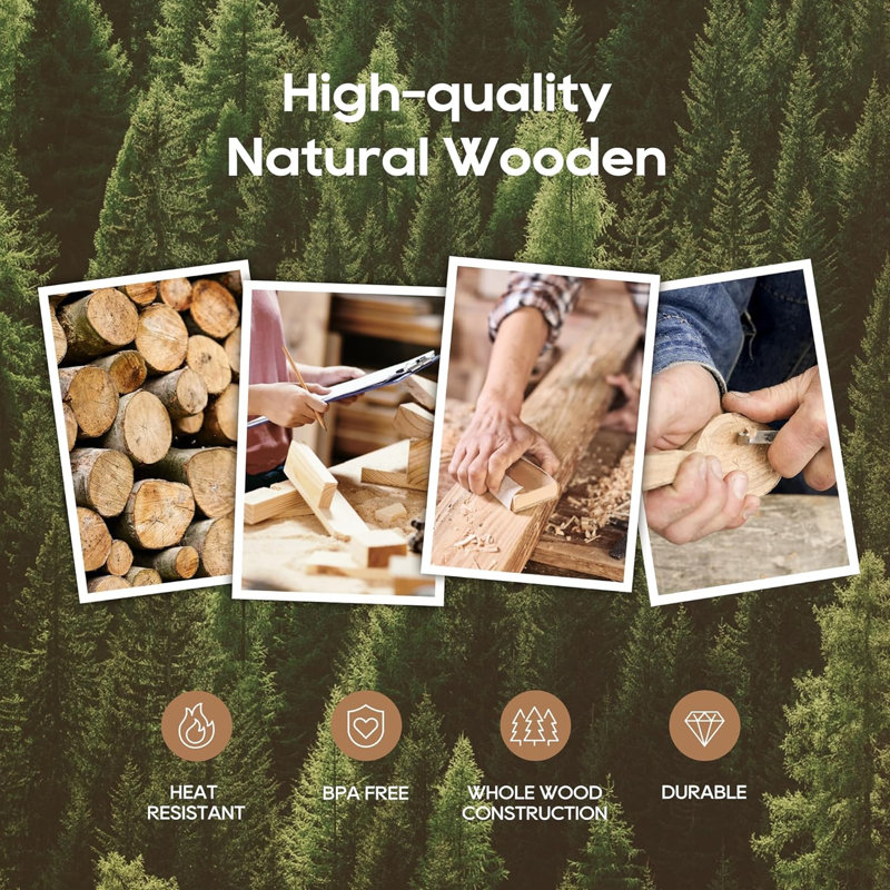 Ensemble d'ustensiles de cuisine en bois 9 pièces, résistant à la chaleur antiadhésif, écologique, teck foncé