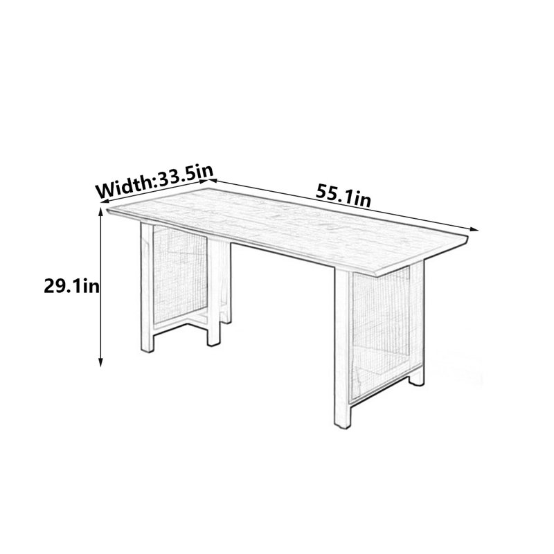 Table de salle à manger moderne en bois de frêne massif avec rotin, H 29,1 po x L 55,1 po x l 33,5 po
