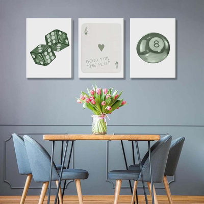 Green Poker Dice Canvas Wall Art Funky Y2K Trendy Preppy Pictures Lucky 8 Ball Poster Sage Prints Artwork Painting For Game Room Apartment Dorm Aesthetic Decoration Canvas