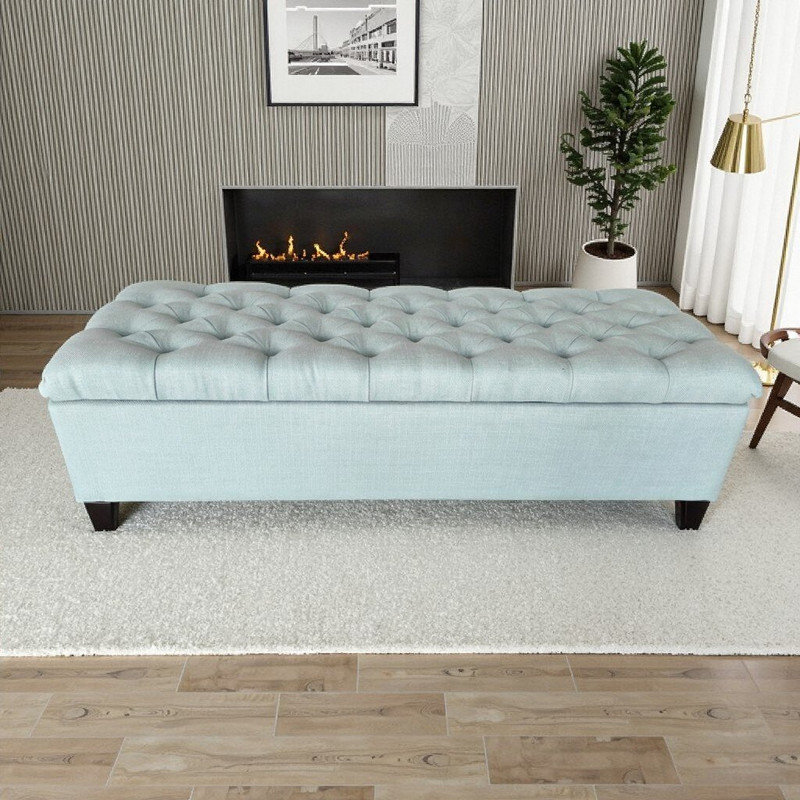 Banc de repose-pieds en bois massif l 50,25 po avec charnières de sécurité pour le rangement et les sièges