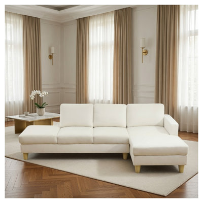 Ensemble de salon modulaire en L beige avec méridienne droite et repose-pieds, ensemble de salon contemporain 4 places