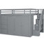 Lit mezzanine gris maximisant l'espace avec des armoires, des tiroirs et des armoires pour une chambre à coucher pleine grandeur