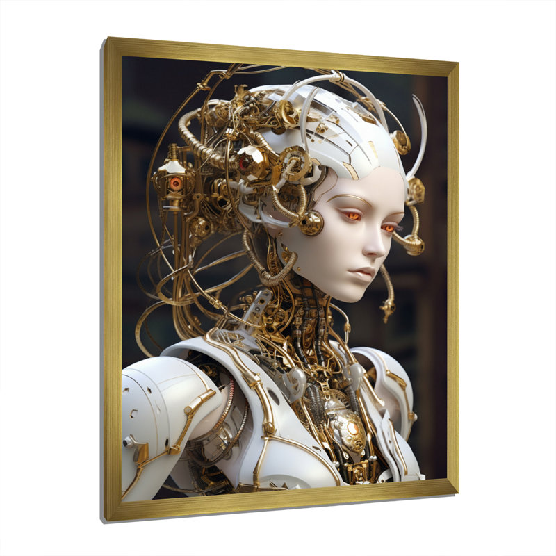 " Female Robotic Opponent II ", 20" H x 12" W x 1" D, Gold Single Picture Framed