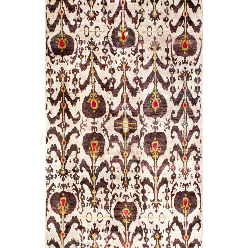 Rumi Abstract Hand-Knotted Silk Brown/Red/Yellow/Beige Area Rug, Rectangle 9'11" x 12'2"